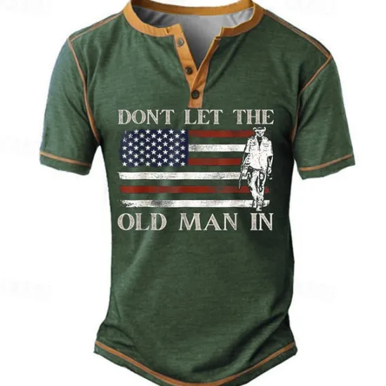 Online OUKU Dont Let the Old Man In American Flag Men's Retro Vintage Casual 3D Print T shirt Tee Henley Shirt Sports Outdoor Holiday Going out T shirt Black Army Green Dark Blue Short Sleeve Henley Shirt Summer