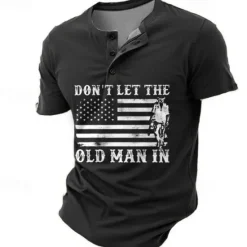Outlet OUKU DON'T THE OLD MAN IN US FLAG Patriot Men's Retro 3D Print Henley Shirt Casual Daily T shirt Black Blue Green Short Sleeve Henley Shirt Summer Clothing Apparel S M L XL 2XL 3XL
