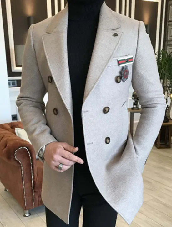 OUKU Double Breasted Formal Mens 3D Shirt For Business | White Winter | Plaid Fashion Streetwear Men'S Coat Office Work To Fall & Turndown Long Sleeve Dark Gray Polyester