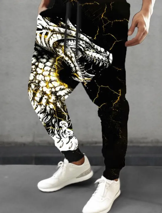 New OUKU Dragon Guardian x LU | Men's Dragon Mythical Creature Dark Style Streetwear Sweatpants