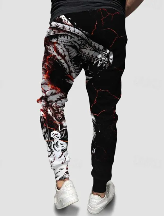 New OUKU Dragon Guardian x LU | Men's Dragon Mythical Creature Dark Style Streetwear Sweatpants