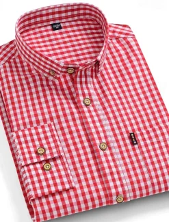 Clearance OUKU Dress Shirt Button Down Shirt Oxford Shirt Stripes and Plaid Wedding Office & Career Black Red Blue Long Sleeve Turndown Spring & Fall Clothing Apparel