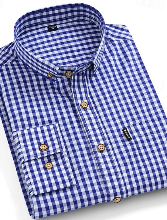 Clearance OUKU Dress Shirt Button Down Shirt Oxford Shirt Stripes and Plaid Wedding Office & Career Black Red Blue Long Sleeve Turndown Spring & Fall Clothing Apparel