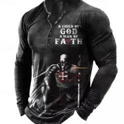OUKU Easter Mens Graphic Shirt Templar Cross Soldier Designer Basic Classic 3D Print Tee Henley Vintage Outdoor Daily Sports Long Child Of God Man Faith T-Shirt Birthday Knight Cotton Templer Black