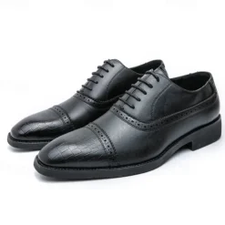 OUKU Elegant Brown Faux Leather Dress Shoes with Brogue Detailing for Professional and Business Settings