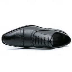 OUKU Elegant Brown Faux Leather Dress Shoes with Brogue Detailing for Professional and Business Settings