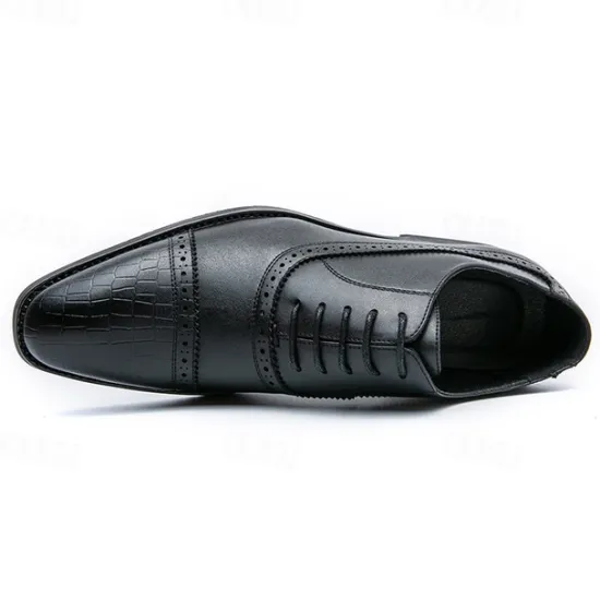 OUKU Elegant Brown Faux Leather Dress Shoes with Brogue Detailing for Professional and Business Settings