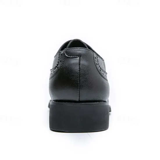 OUKU Elegant Brown Faux Leather Dress Shoes with Brogue Detailing for Professional and Business Settings