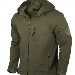 OUKU Embroidered Casual Men's Lightweight Waterproof Hooded Rain Jacket Outdoor Raincoat Shell Jacket for Hiking Travel