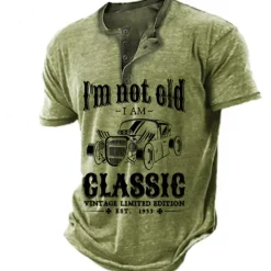 Online OUKU Est 1953 Mens Graphic Shirt Classic 3D For | Blue Cotton Henley Tee Letter Car Clothing Apparel Print Outdoor Casual Short Sleeve Button Down 'M Not Old Am