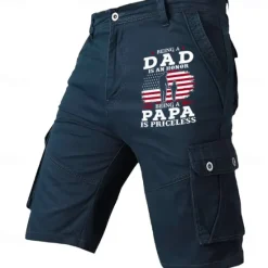 Sale OUKU Father's Day papa shirts Papa Print Men's Cargo Shorts Cotton Drawstring Classic Cargo Stretch Short with Multiple Pockets Sports Outdoor Fashion Designer Shorts