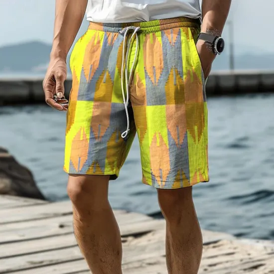 New OUKU Geometry Men's Resort 3D Printed Board Shorts Swim Trunks Elastic Waist Drawstring with Mesh Lining Aloha Hawaiian Style Holiday Beach S TO 3XL