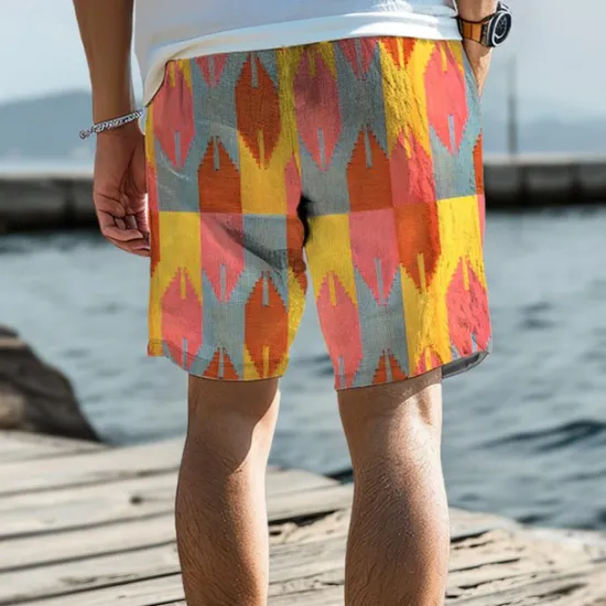 New OUKU Geometry Men's Resort 3D Printed Board Shorts Swim Trunks Elastic Waist Drawstring with Mesh Lining Aloha Hawaiian Style Holiday Beach S TO 3XL
