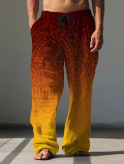 Best OUKU Gradient Bandana Print Vintage Men's 3D Print Pants Trousers Outdoor Street Going out Polyester Blue Purple Orange S M L Mid Waist Elasticity Pants