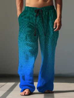 Best OUKU Gradient Bandana Print Vintage Men's 3D Print Pants Trousers Outdoor Street Going out Polyester Blue Purple Orange S M L Mid Waist Elasticity Pants