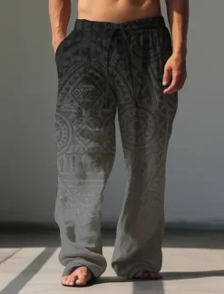 Best OUKU Gradient Bandana Print Vintage Men's 3D Print Pants Trousers Outdoor Street Going out Polyester Blue Purple Orange S M L Mid Waist Elasticity Pants
