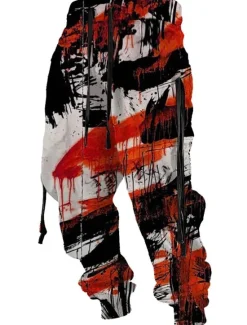 Discount OUKU Graffiti Abstract Men's 3D Print Sweatpants Joggers Pants Trousers Outdoor Street Casual Daily Polyester Red Blue Purple S M L Mid Waist Elasticity Pants