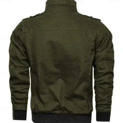 OUKU Graphic American US Flag Men's Standing Collar Jacket Zip Up Combat Bomber Jacket Tactical Cargo Outwear Cotton Comfy Breathable Coat With Pockets