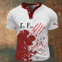 Discount OUKU Graphic Blood stains I'm Fine Fashion Athleisure Men's 3D Print T shirt Tee Street Sports Outdoor T shirt Black / Red Red & White Short Sleeve Henley Shirt Summer Spring Clothing Apparel S M L XL 2XL