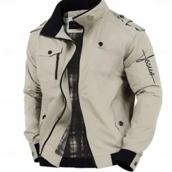 Outlet OUKU Graphic Letter Printed Jesus Men's Standing Collar Jacket Zip Up Combat Bomber Jacket Tactical Cargo Outwear Cotton Comfy Breathable Coat With Pockets