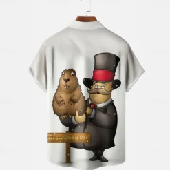 OUKU Groundhog Day Men's Animal Halloween Costumes Casual Shirt Button Up Shirt Short Sleeve Casual Causal Casual Summer Spring Turndown Button Up Pocket White