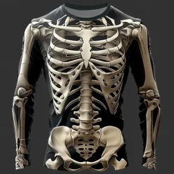 New OUKU Halloween Day of the Dead Skull Men's Graphic Skeleton T shirt Long Sleeve T shirt 3D Print Crew Neck Shirt Designer Casual Subculture Sports Outdoor Holiday Going out Spring Fall Clothing Apparel