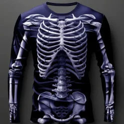 New OUKU Halloween Day of the Dead Skull Men's Graphic Skeleton T shirt Long Sleeve T shirt 3D Print Crew Neck Shirt Designer Casual Subculture Sports Outdoor Holiday Going out Spring Fall Clothing Apparel