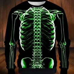 New OUKU Halloween Day of the Dead Skull Men's 3D Skeleton Sweatshirt Punk Party Long Sleeve Crew Neck Vacation Halloween Holiday Crewneck 3D Graphic Fall All Seasons Designer