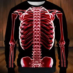 New OUKU Halloween Day of the Dead Skull Men's 3D Skeleton Sweatshirt Punk Party Long Sleeve Crew Neck Vacation Halloween Holiday Crewneck 3D Graphic Fall All Seasons Designer
