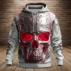 OUKU Halloween Day of the Dead Skull Men's Skull Hoodies Sweatshirt Cool Party Long Sleeve Crew Neck Club Streetwear Red Blue Drawstring Fall Winter Designer