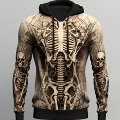OUKU Halloween Day of the Dead Skull Men's Graphic Skeleton Hoodie Hoodies Sweatshirt Daily Basic Long Sleeve Hooded Sports Outdoor Holiday Light Brown Brown Spring Fall Designer