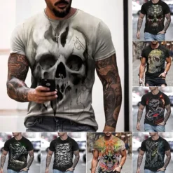 Discount OUKU Halloween Day of the Dead Skull Men's Skull Graphic Prints Shirt T Shirt Tee Retro Shirts Short Sleeve T shirt 3D Print Round Neck Shirt Vintage Designer Retro Street Daily Holiday