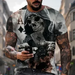 Discount OUKU Halloween Day of the Dead Skull Men's Skull Graphic Prints Shirt T Shirt Tee Retro Shirts Short Sleeve T shirt 3D Print Round Neck Shirt Vintage Designer Retro Street Daily Holiday