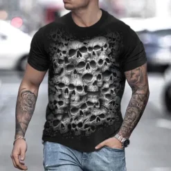 Discount OUKU Halloween Day of the Dead Skull Men's Skull Graphic Prints Shirt T Shirt Tee Retro Shirts Short Sleeve T shirt 3D Print Round Neck Shirt Vintage Designer Retro Street Daily Holiday