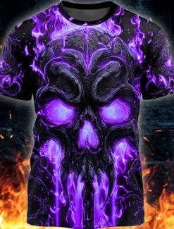 New OUKU Halloween Day of the Dead Skull Men's Skull T Shirt Short Sleeve T shirt 3D Print Crew Neck Shirt Gothic Street Casual Daily Summer Spring All Seasons Clothing Apparel