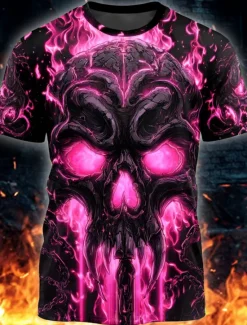 New OUKU Halloween Day of the Dead Skull Men's Skull T Shirt Short Sleeve T shirt 3D Print Crew Neck Shirt Gothic Street Casual Daily Summer Spring All Seasons Clothing Apparel