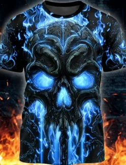 New OUKU Halloween Day of the Dead Skull Men's Skull T Shirt Short Sleeve T shirt 3D Print Crew Neck Shirt Gothic Street Casual Daily Summer Spring All Seasons Clothing Apparel