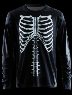 Best OUKU Halloween Day of the Dead Skull Men's Skeleton T shirt Long Sleeve T shirt 3D Print Crew Neck Shirt Designer Retro Vintage Street Casual Daily Summer Spring Fall Clothing Apparel Black