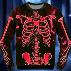 New OUKU Halloween Day of the Dead Skull Men's 3D Print Skeleton Sweatshirt Punk Party Long Sleeve Crew Neck Vacation Light Green Red Crewneck 3D All Seasons Designer