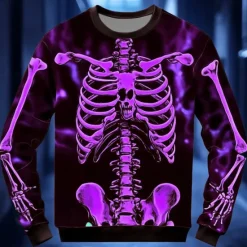 New OUKU Halloween Day of the Dead Skull Men's 3D Print Skeleton Sweatshirt Punk Party Long Sleeve Crew Neck Vacation Light Green Red Crewneck 3D All Seasons Designer