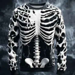 Hot OUKU Halloween Day of the Dead Skull Men's 3D Print Skeleton Sweatshirt Punk Party Long Sleeve Crew Neck Vacation White Purple Crewneck 3D All Seasons Designer