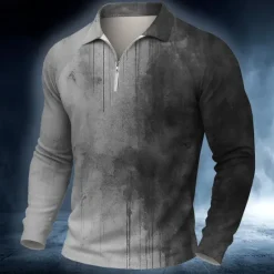 Outlet OUKU Halloween Men's Blood stains Polo Long Sleeve Polo Shirts Casual Dark Outdoor Street Daily Wear 3D Print Quarter Zip Polo Spring Fall Winter Red Blue Gray