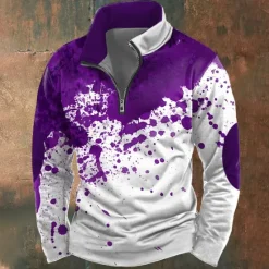 New OUKU Halloween Men's Blood stains Sweatshirt Casual Long Sleeve High Neck Party Holiday Club Red Blue Zipper Quarter Zip Fall Winter Designer