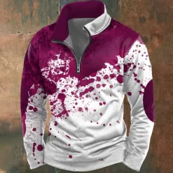 New OUKU Halloween Men's Blood stains Sweatshirt Casual Long Sleeve High Neck Party Holiday Club Red Blue Zipper Quarter Zip Fall Winter Designer