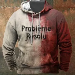 Best OUKU Halloween Men's Blood stains Hoodie Hoodies Sweatshirt Exaggerated Funny Long Sleeve Hooded Sports Outdoor Holiday Streetwear Print Front Pocket Spring & Fall Designer Red / White