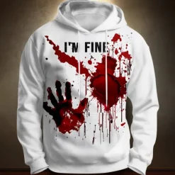 Discount OUKU Halloween Men's Blood stains Hoodies Sweatshirt Punk Exaggerated Long Sleeve Crew Neck Club Streetwear White 1 White Drawstring Graphic Fall Winter Designer