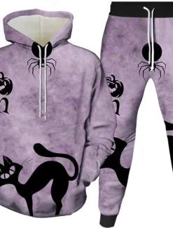 Sale OUKU Halloween Men's Cat Ghost Halloween pumpkin 2pcs 3D Sweatshirt Sets Tracksuit Hoodie Sweatshirt Long Sleeve Long pants Hooded Casual Daily Halloween Athleisure Festival Wear 3D Print Spring Fall
