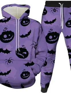 Sale OUKU Halloween Men's Cat Ghost Halloween pumpkin 2pcs 3D Sweatshirt Sets Tracksuit Hoodie Sweatshirt Long Sleeve Long pants Hooded Casual Daily Halloween Athleisure Festival Wear 3D Print Spring Fall