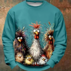 New OUKU Halloween Men's Chicken Sweatshirts Sweatshirt Long Sleeve Sweatshirt Crew Neck Funny 3D Printing Party Halloween Holiday Crewneck Winter Spring & Fall