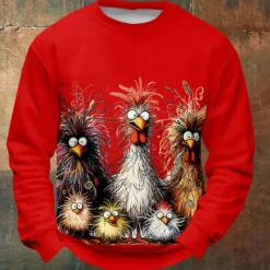 New OUKU Halloween Men's Chicken Sweatshirts Sweatshirt Long Sleeve Sweatshirt Crew Neck Funny 3D Printing Party Halloween Holiday Crewneck Winter Spring & Fall